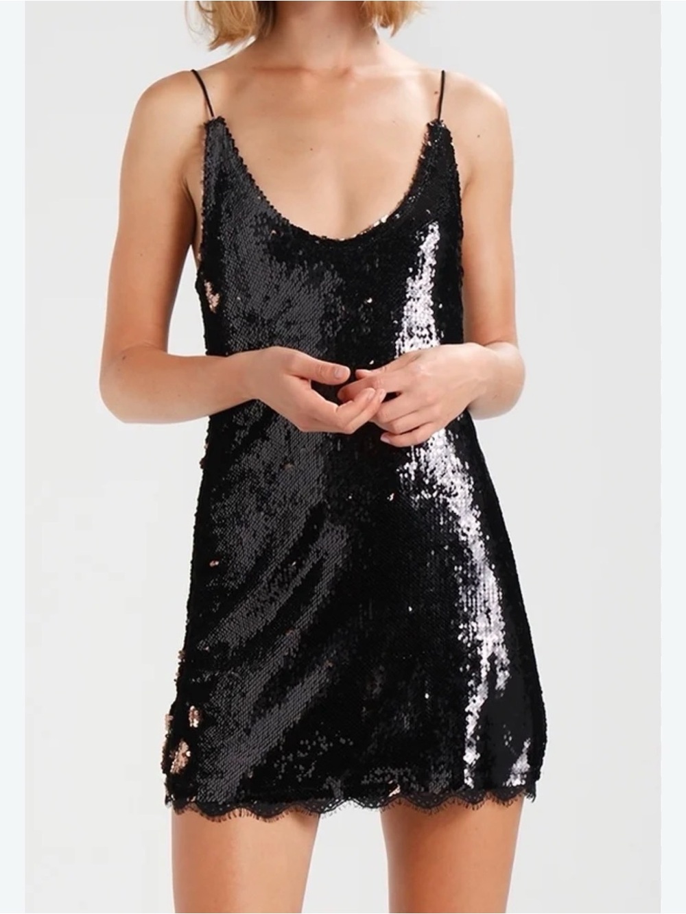 Free People Black Sequin Spaghetti Strap Mini Dress